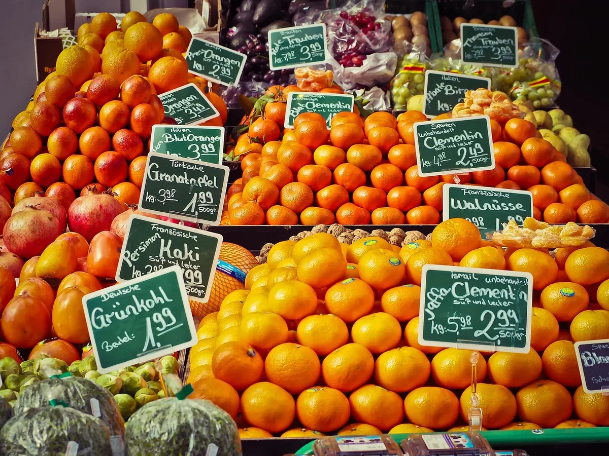 fruit stand, fruits, produce, harvest, organic, fresh produce, farmer's market, market stall, healthy, food, sale, vitamins, oranges, clementines, fresh fruits,